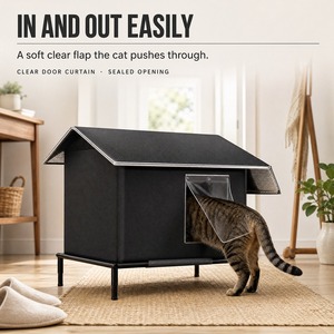 บ้านแมวแบบยกพื้นพร้อมประตูใสบุฟอยล์อุ่นๆ สำหรับแมวในบ้านและนอกบ้าน - Product Image 1