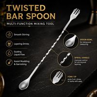 Ensemble professionnel de 4 outils de bar en acier inoxydable avec doseur, pilon à cocktail, cuillère à mélanger et pinces à glace pour kit de barman