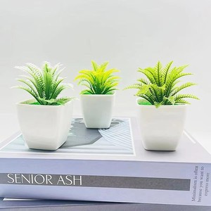 Mini plantes artificielles en pot, succulentes artificielles colorées dans des pots blancs pour la décoration moderne de la maison, du bureau, de la table, des étagères, petits bonsaïs - Product Image 4