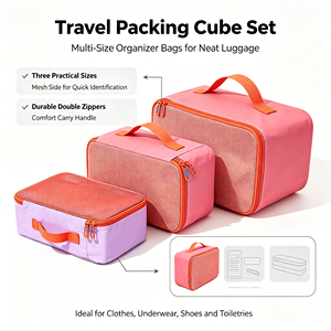 Pochettes de rangement respirantes pour vêtements, idéales pour toutes les voyages – Organisateur de valise portable Bloom, ensemble de 3 cubes de rangement - Product Image 1