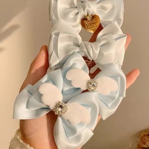 High-end medium-sized blue puff pastry <b>bow</b> wing hair <b>clip</b>, girly heart-shaped side hair <b>clip</b> for women, creamy style. - Product Image 3