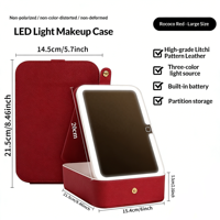 Mini trousse de maquillage portable pliable avec miroir simple face éclairé par LED, sac de rangement compact pour cosmétiques, idéal pour sac à main et voyage, maquillage rapide