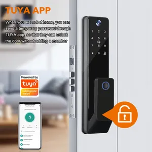 Venta al por mayor casa electrónica Smartphone APP Wifi Digital Tuya cerradura de puerta inteligente de huellas dactilares cerradura de manija de puerta inteligente sin llave