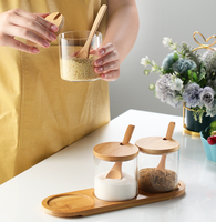 Ensemble de pots à épices en verre personnalisés avec logo d'usine, trois pots à épices avec plateau en bambou