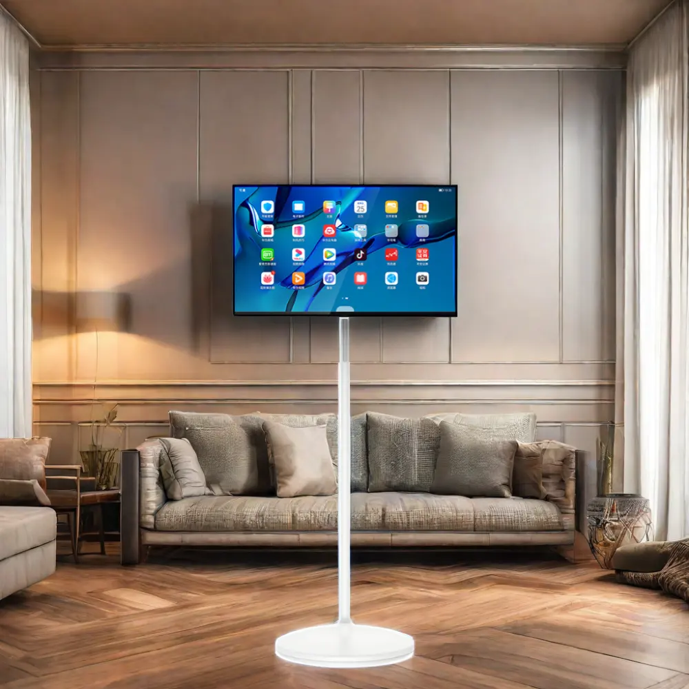 Monitor portabel 23.8 inci TV pintar layar 1920x1080 layar tampilan pintar LCD lantai, papan digital iklan dalam ruangan