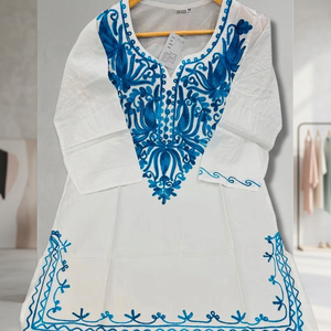 Women's Cotton V-neck High-quality Kurti with Geometric Embroidery Short Top Casual Tank Style for Spring & Autumn Season - Product Image 2