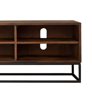 Mueble para TV de madera maciza estilo moderno con detalles tallados a mano y almacenamiento de varias secciones para sala de estar - Product Image 4