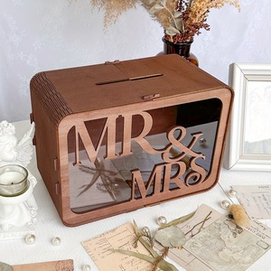 Nouveau produit transfrontalier : Boîte carrée en bois pour livre <span class=keywords><strong>d</strong></span>'or de mariage, porte-cartes et boîte à cartes de visite, à assembler soi-même, Chine - Product Image 4