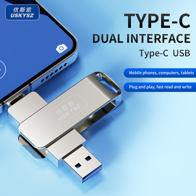 Phone Type-c 2 in 1 OTG Metal USB C Flash Drive 2.0  U Disk Customized LOGO Memory Stick 8GB 32GB 64GB 128GB 256GB 1TB USB Stick