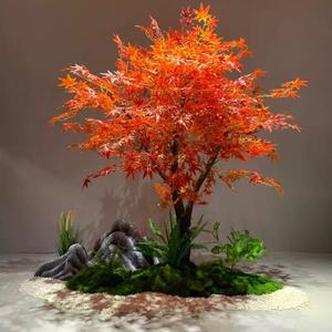 Cao cấp lớn phong cách Nhật Bản cây phong đỏ giả mạo cây xanh và trang trí hoa vật liệu sợi thủy tinh bền - Product Image 3