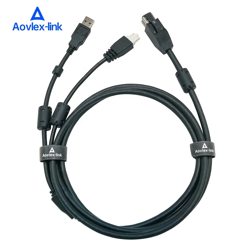 Black Powered usb 5V plug to Hosiden 3Pin terminal & USB A Cable POS Hub Retail Printer Cable