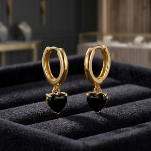 Pendientes de Aro Colgantes con Corazón en Plata Chapada en Oro de 18K, Negros, Modernos, para Mujer, Joyería de Fiesta - Product Image 2