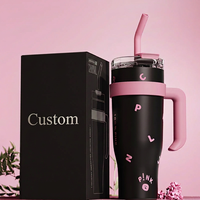 Nouvelle tasse isotherme en acier inoxydable noir et rose pour thé glacé, grande capacité avec poignée et paille, 40 oz, pour voiture