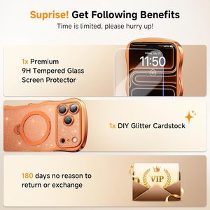 Coque pour 17 Pro avec support magnétique rotatif à <span class=keywords><strong>360</strong></span>°, design ondulé scintillant, 1 protection d'écran incluse, coque de téléphone transparente brillante et mignonne pour - Product Image 2