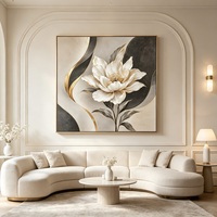Tableau mural élégant sur toile avec pivoine blanche, impression florale abstraite noire avec feuille d'or, décoration murale botanique moderne et neutre pour salon