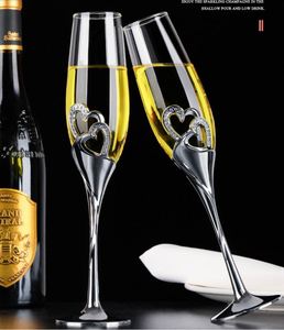 Lot de 2 flûtes à champagne en cristal de luxe avec logo personnalisé, pied long, motif cygne et diamants argentés, pour mariage et fête - Product Image 2