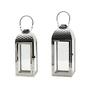 Stainless Steel Candle Lantern Hanging Portable and Metal Candle Holder In silver For Home Garden And Wedding Decor