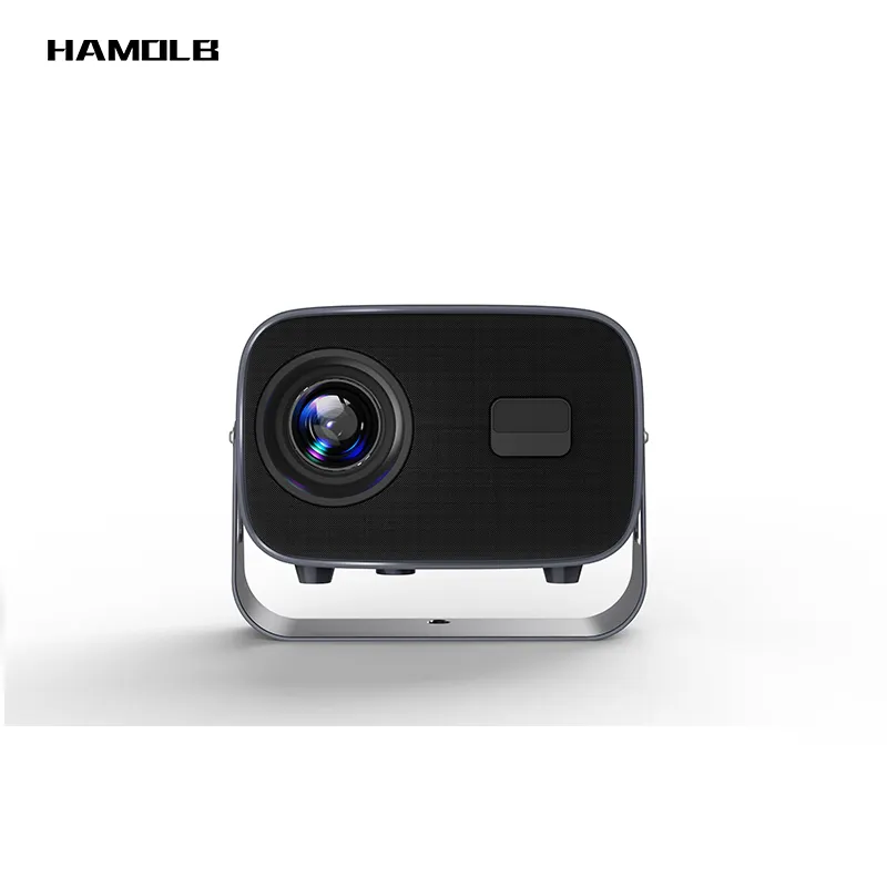 Proyektor portabel 2024 Hamolb HA10C 720P, proyektor pintar Android 11 dalam ruangan rotasi 360 derajat