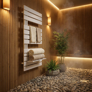 Sèche-serviettes plat blanc à panneau chauffant, radiateur hydronique pour salle de bain avec étagère pour spa et salle de <span class=keywords><strong>douche</strong></span> - Product Image 4