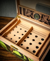 Humidor à cigares de luxe en bois de cèdre écologique, résistant à l'humidité, portable, style américain, carré, grande capacité, avec hygromètre et humidificateur