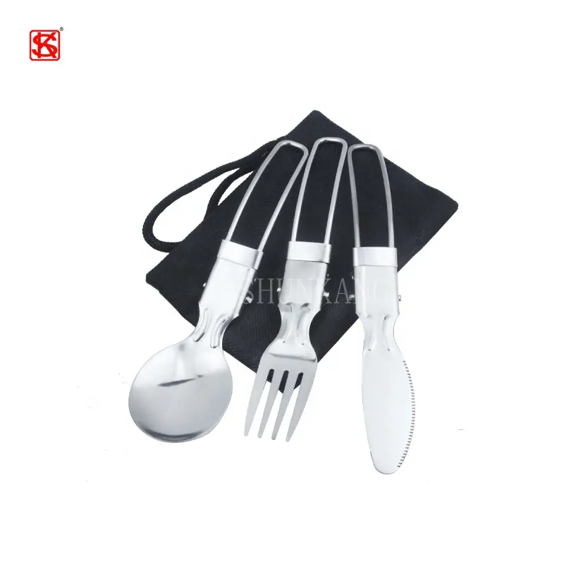 Portatile 3 Pcs In Acciaio Inox di Campeggio Posate Set Con Pieghevole Cucchiaio della Forcella Della Lama e Spork