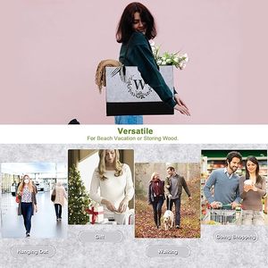 Custom Personalized Teacher Beach Wedding Party Mother Gift Large Capacity Felt <b>Initials</b> Tote With Inner <b>Bag</b> - Product Image 5