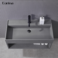 Lavabo de salle de bain en pierre artificielle, nouveau style, bon marché, couleur grise, pierre artificielle, Surface unie