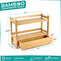 Organisateur de comptoir en bambou naturel avec tiroir coulissant, support de rangement multifonctionnel pour épices et produits de soin pour cuisine et salle de bain