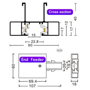 LEDEAST T035 Rail de suspension extensible en aluminium à circuit unique 3 fils, rail de guidage en cuivre à 3 broches <span class=keywords><strong>pour</strong></span> centre commercial - Product Image 3
