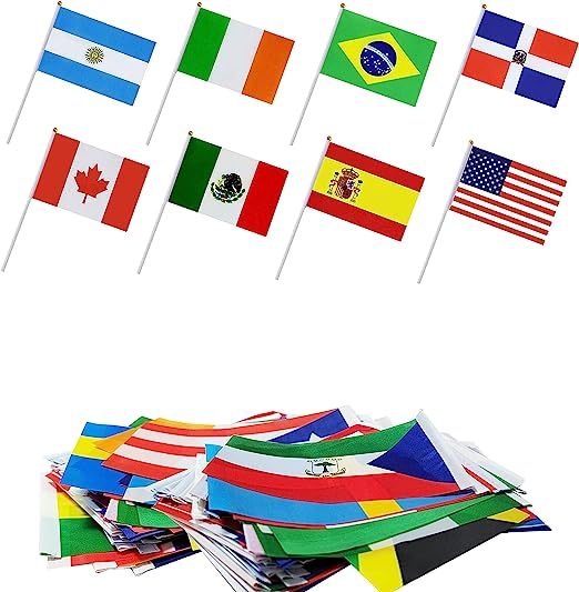 Wholesale New 5x8 Inch Mini Stick Flag 17 Countries International World Polyester Hand Waving Flag