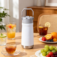 Botella de Agua Reutilizable de Acero Inoxidable de 20 oz con Pajita, Termo Deportivo de Doble Pared