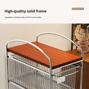 ชั้นวางของในครัวแบบรถเข็นขนาดเล็ก ตู้โลหะ 3 ลิ้นชักอเนกประสงค์ ชั้นวางของแบบแคบในตัว พร้อมตะกร้าเก็บผักและผลไม้แบบเคลื่อนย้ายได้ - Product Image 4