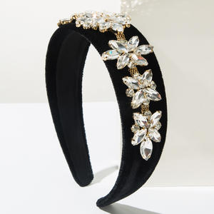 Diadema de terciopelo coreano con diamantes de imitación para mujer, accesorios florales barrocos para el cabello, accesorios nupciales de lujo con cristales - Product Image 4