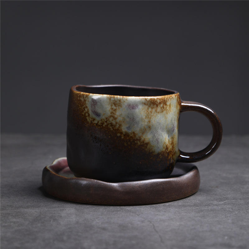 ชุดถ้วยกาแฟแบบบีบมือ (ฐานสีดำกับสเปรย์สีม่วง) 270มล.