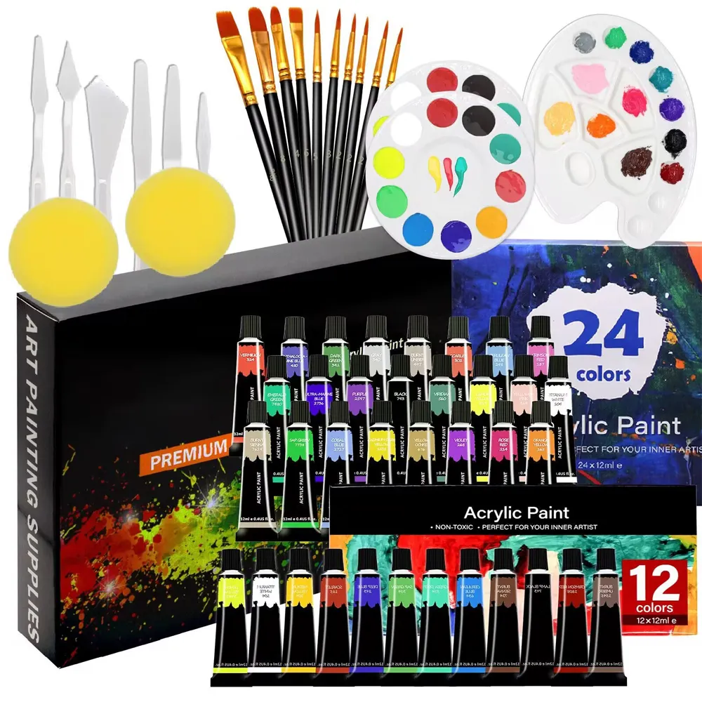 Meilleure vente couleur d'artiste non toxique pour enfants étudiants peinture 12ml tubes en aluminium kit de peinture acrylique