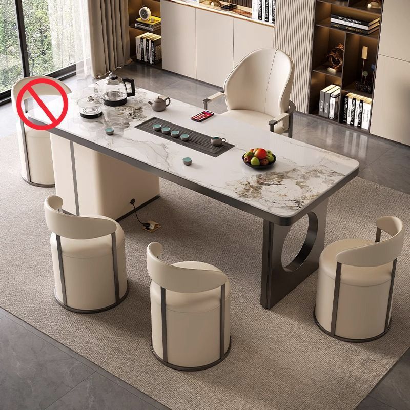 Slab tea table, 1 deluxe main chair, 3 crescent chairs