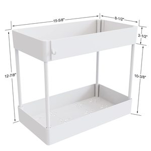 Under Bathroom Sink Storage 2 Tier Organizer Bath Collection Baskets with Hooks, Black Under Sink Organizer