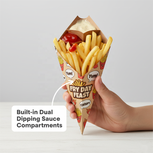 Caja de Embalaje de Papel Kraft Negro de Grado Alimenticio con Impresión Personalizada para Churros Navideños con Contenedor para Salsa - Product Image 4