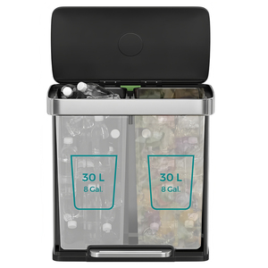 <span class=keywords><strong>Poubelle</strong></span> et bac de recyclage 2 en 1 de qualité supérieure, 16 gallons, acier inoxydable, double bac avec pédale, couvercle à fermeture douce, 15 sacs de <span class=keywords><strong>poubelle</strong></span> offerts - Product Image 2