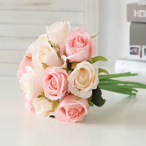 Amazon 12 Heads Faux Rozen Bloem Kunstmatige Rose Boeket Voor Bruids Wedding Party Decor