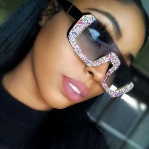 Nouveautés 2021 : Lunettes de soleil de luxe tendance à demi-monture avec diamants pour femmes, protection UV400, surdimensionnées, avec strass - Product Image 2