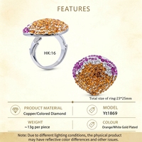 Bague en diamant de couleur orange, bijoux plaqués or blanc sur cuivre, bague tendance en cristal et strass, accessoires de luxe pour femmes