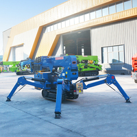 Minigrúa Araña Plegable con Canasta para Personal, Elevador de Orugas Giratorio para Trabajos de Construcción Pesada