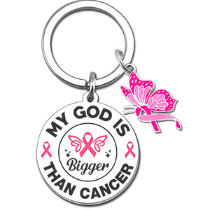 Llavero Espiritual con la Frase 'Mi Dios es Más Grande que el Cáncer', para Concientización sobre el Cáncer de Mama, Pancreático, Ovárico y de Vejiga, para Mujeres - Product Image 6