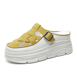 2026 New Versatile Women's Slippers Summer Trendy Hollow Breathable <b>Half</b> Slippers Thick Sole Elevated Shoes - Product Image 2