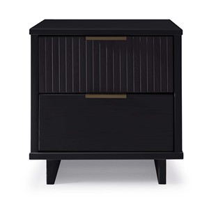 Nightstand In Black With Vertical Panel Design And Bronze Handles Modern Bedroom <b>Storage</b> <b>Drawer</b> Unit - Product Image 1