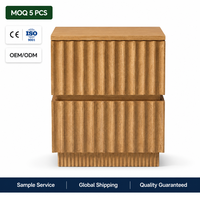 Table de chevet en bois à 2 tiroirs cannelés pour chambre à coucher, table de chevet en chêne, OEM ODM personnalisé, faible MOQ.