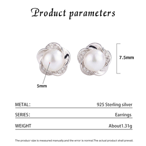 Natural Freshwater Pearl Flower <b>Stud</b> Earrings S925 Sterling <b>Silver</b> Jewelry for Women Dainty Clover Lucky Wedding Gift Trendy - Product Image 6