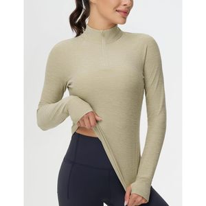 Camiseta Deportiva Ajustada de Manga Larga con Media Cremallera para Mujer FOXA, para Yoga y Entrenamiento, de Poliéster Sólido - Product Image 5