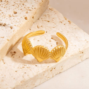 Anillos de Moda Color Dorado Diseño de Concha Joyería para Vacaciones en la Playa para Mujer Anillo Abierto JZ21593 - Product Image 4